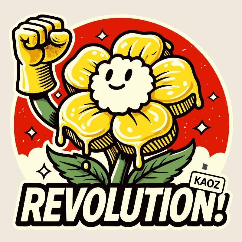 Lettres fleur avec poing et révolution