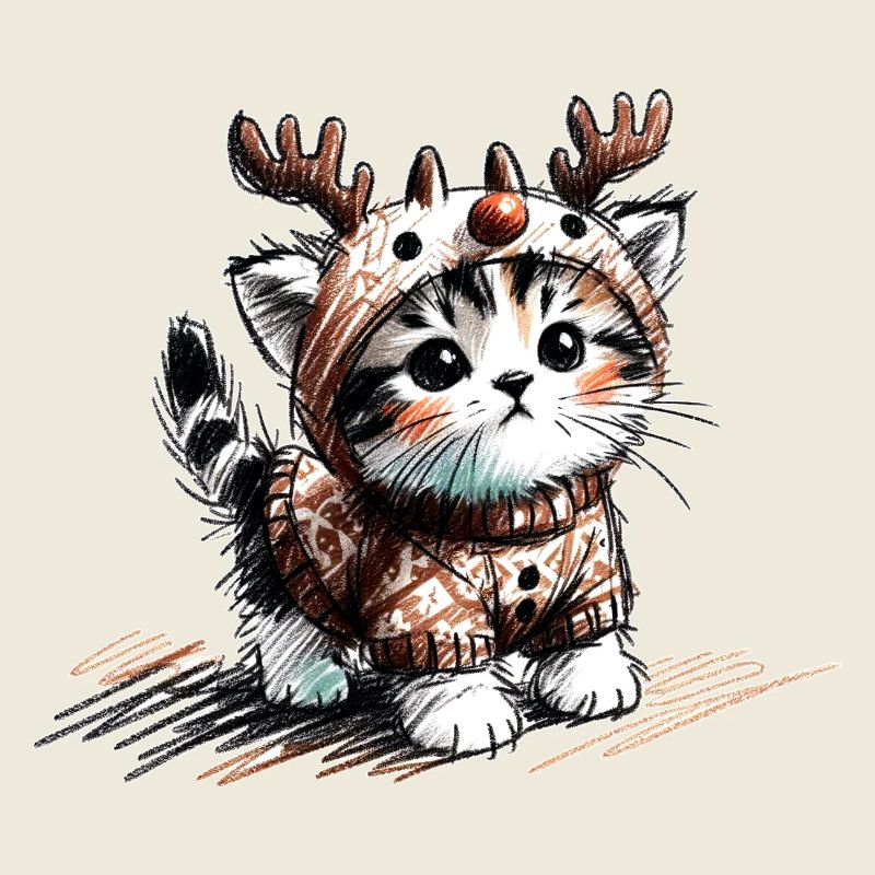 Chat avec des bois de renne et un pull