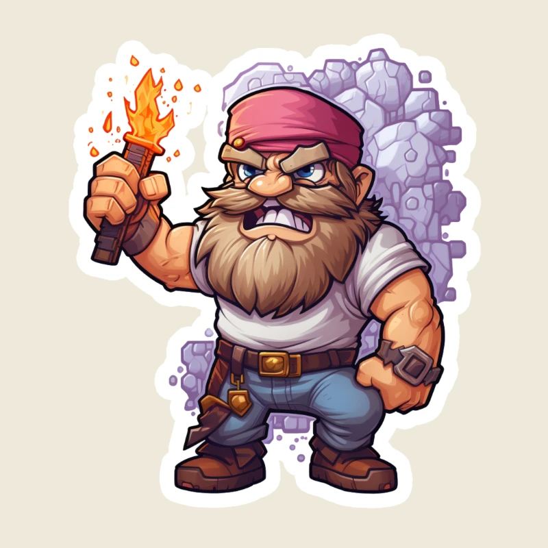 Nain Pixel avec une chemise de jeu de minage torche