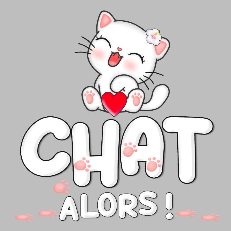Chat mignon avec cœur et fleurs