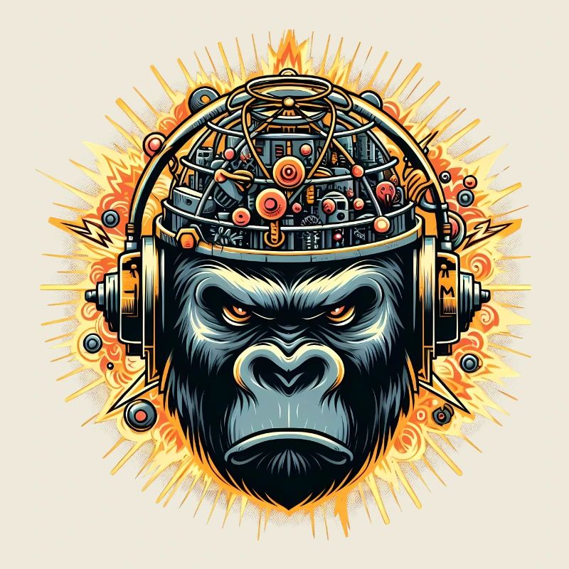 Gorilla-Cybersound mit Techno-Kopf