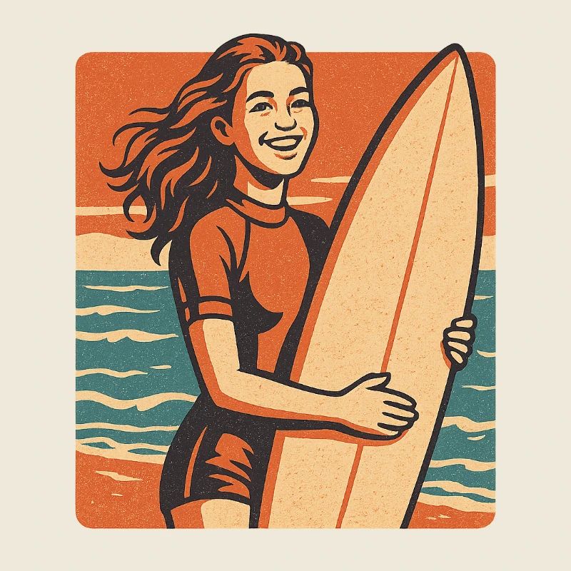 Surfeur rétro au coucher du soleil