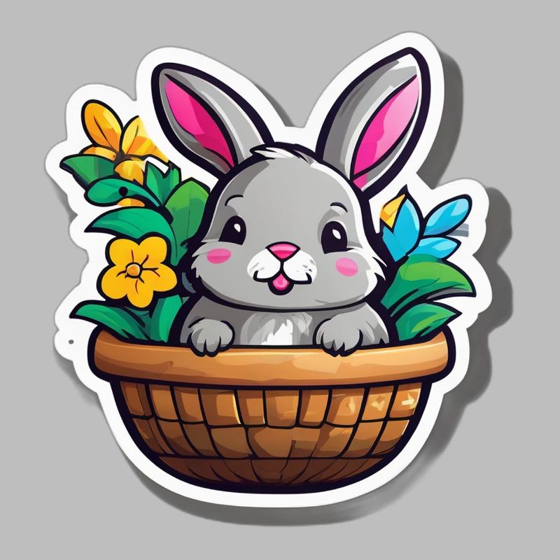 Spring Rabbit in Flower Basket