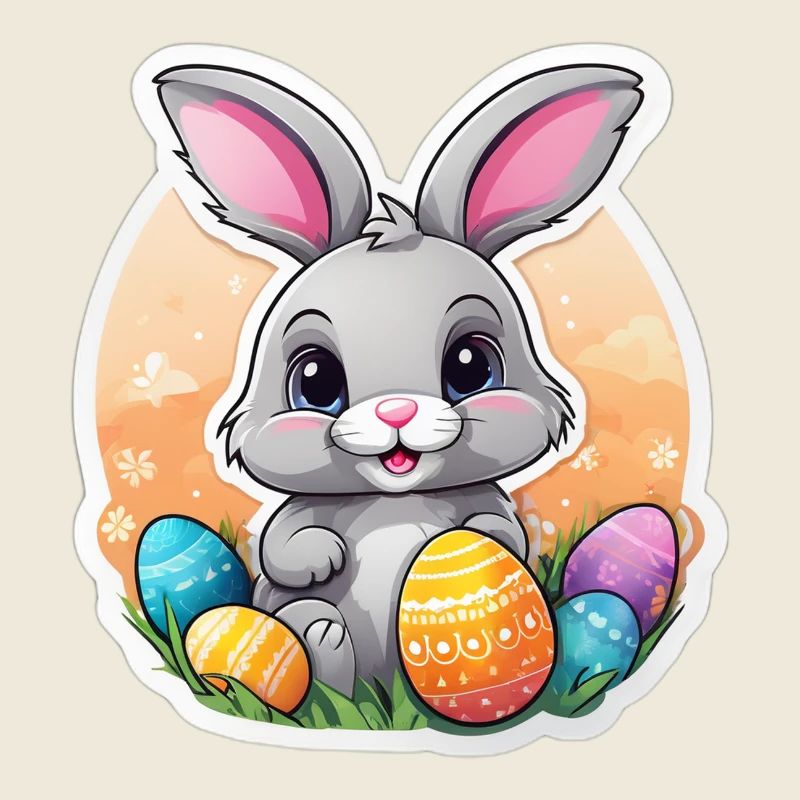 Pastel Easter Bunny and Colorful Eggs