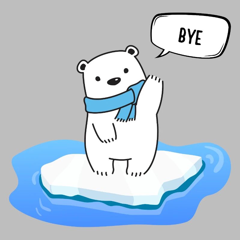 Kleiner Eisbär auf schmelzendem Eis - Bye