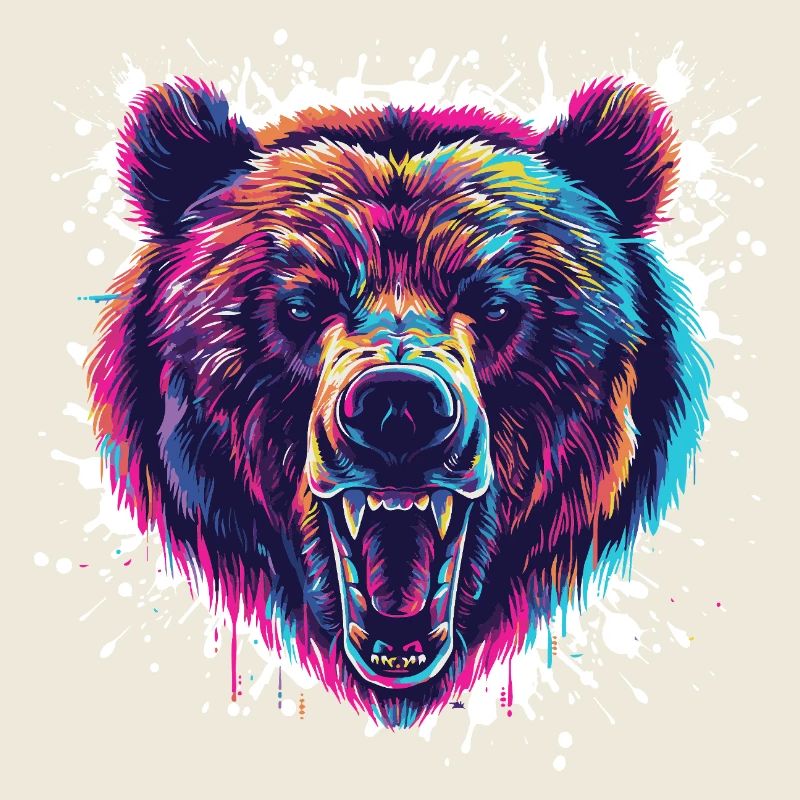 Éclaboussures de néon colorées en forme de tête d’ours