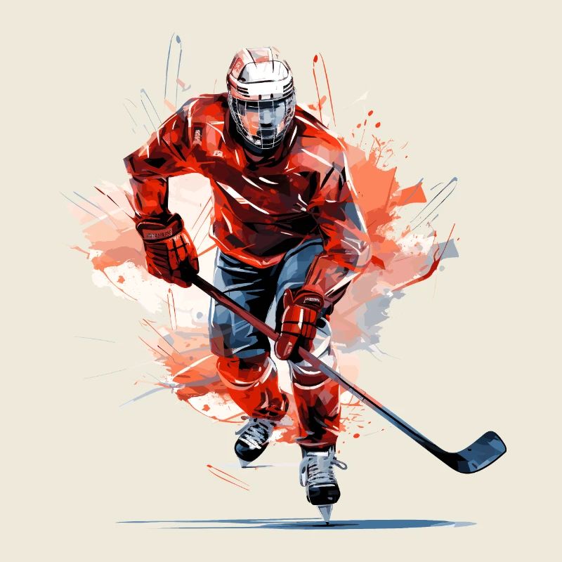 Hockeyspieler mit Hockeyschläger auf der Eisbahn | Aquarell