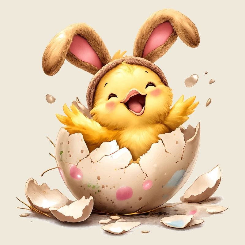 Poussin aux oreilles de lapin dans un œuf de Pâques
