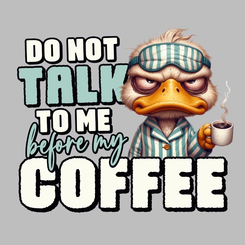 Grumpy duck with coffee