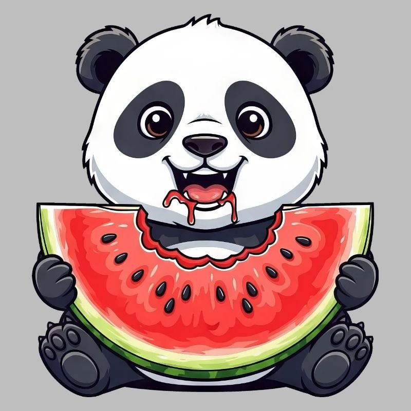Mignon Panda Dessin Animé Pastèque Fruit D’été
