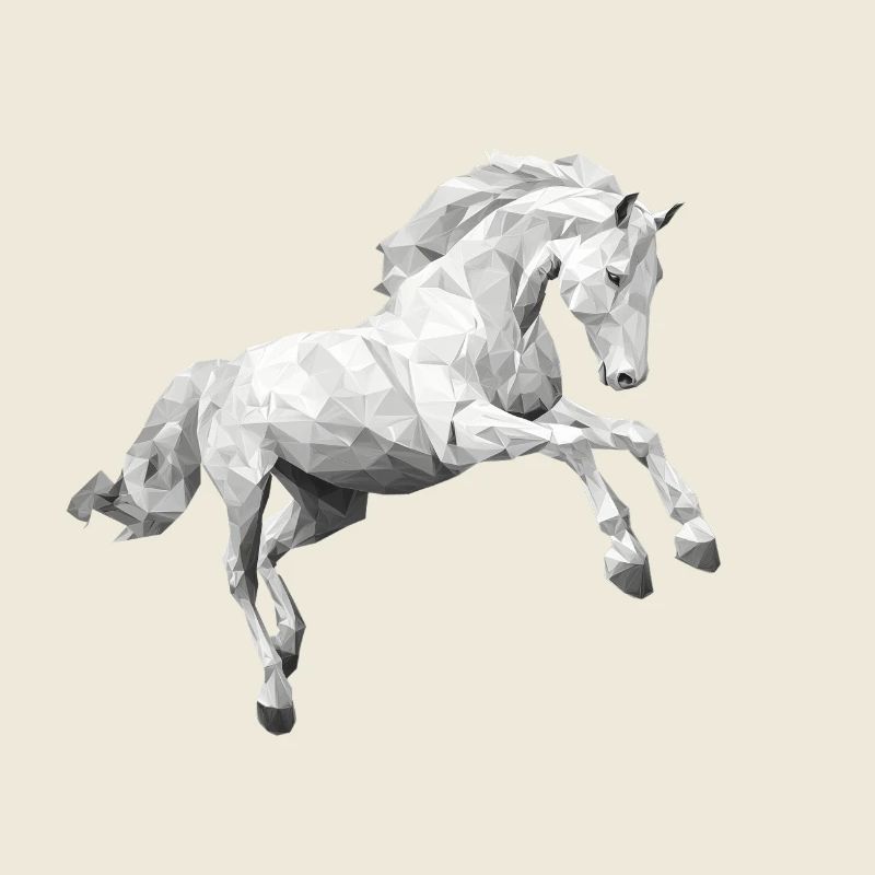 cheval blanc gris Low Poly logo Art Design