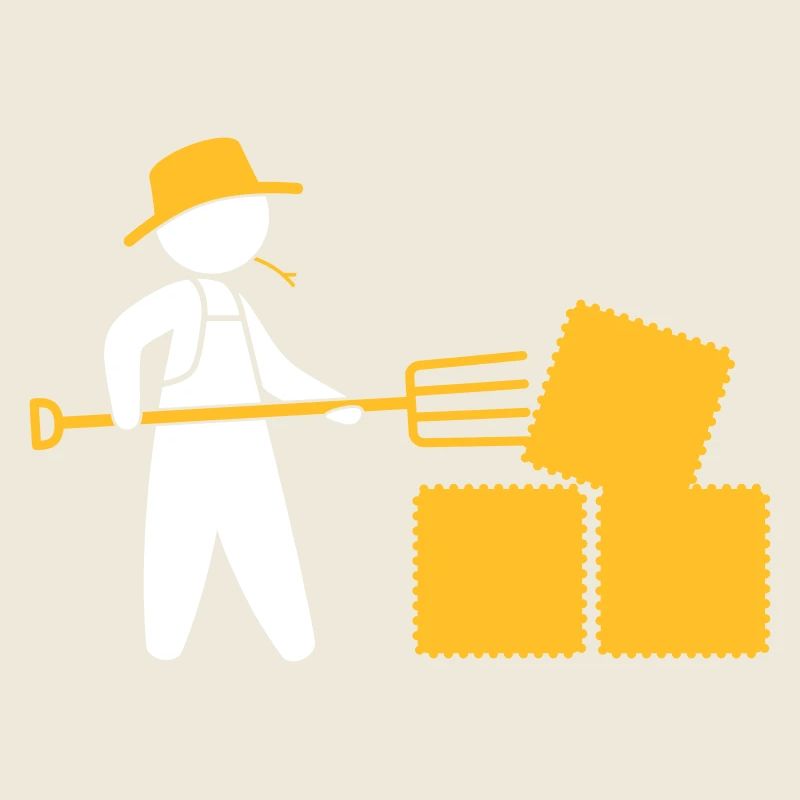 Bauer mit Mistgabel und Heu