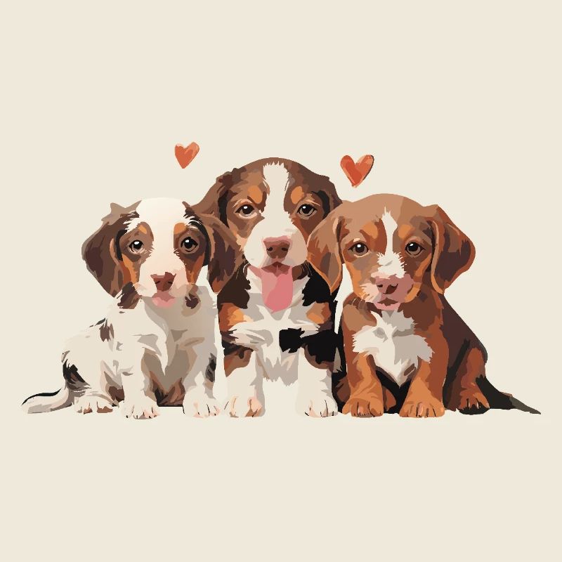 Chiots - 3 petits chiens avec des cœurs
