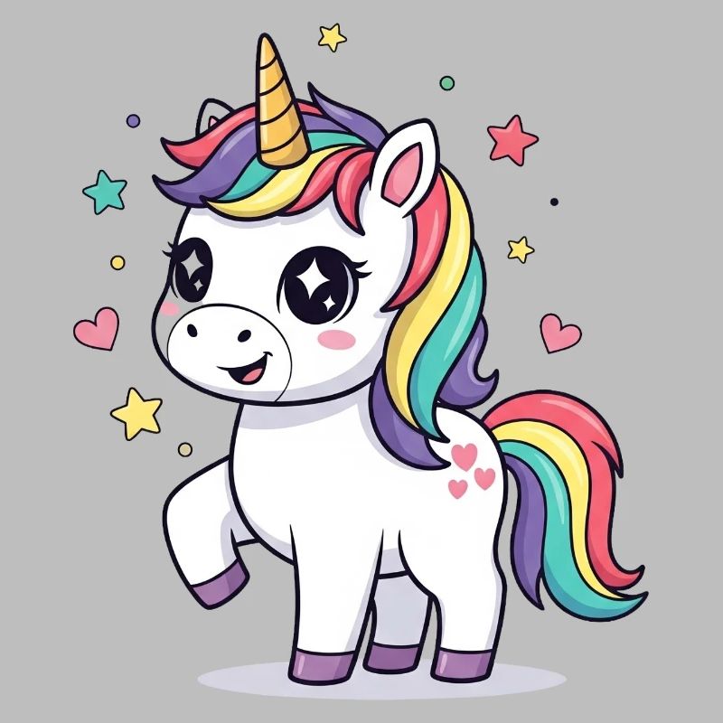 Verspieltes Einhorn mit Regenbogenmähne