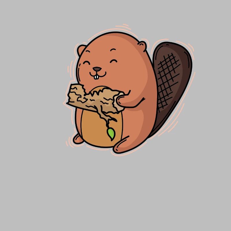 Beaver eats a tree trunk