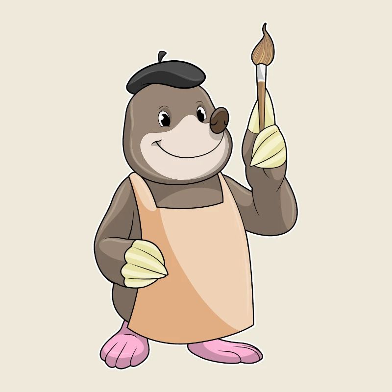 Mole as a painter with a brush