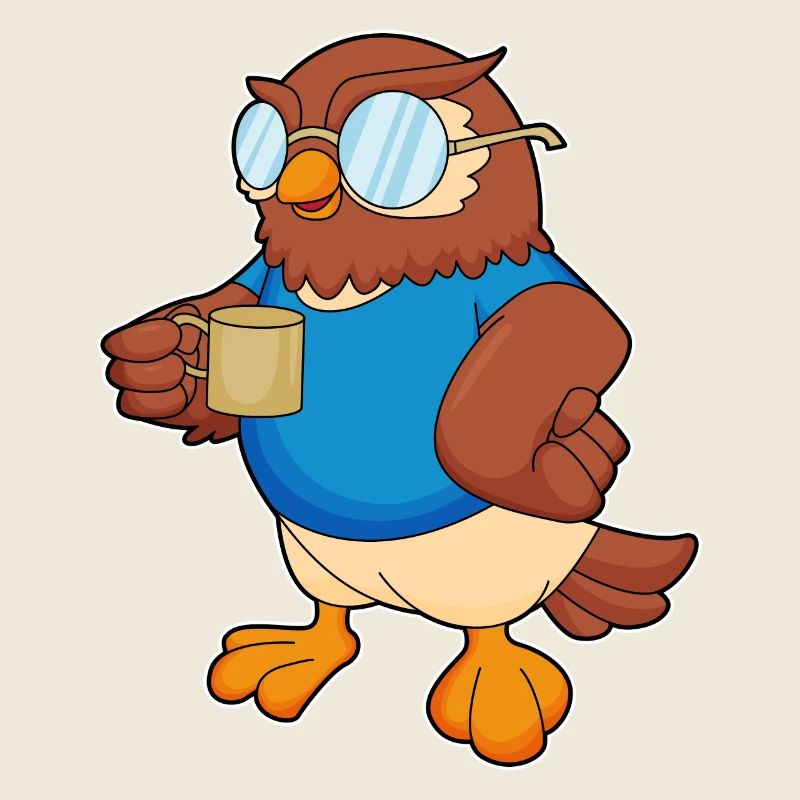 Eule mit Kaffeebecher