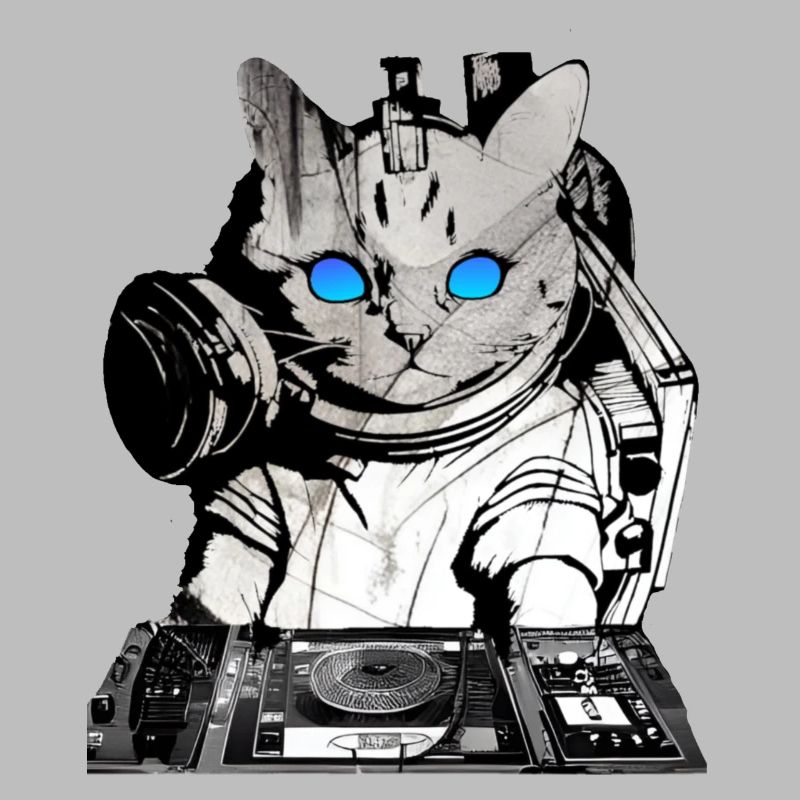 DJ cat avec table de mixage