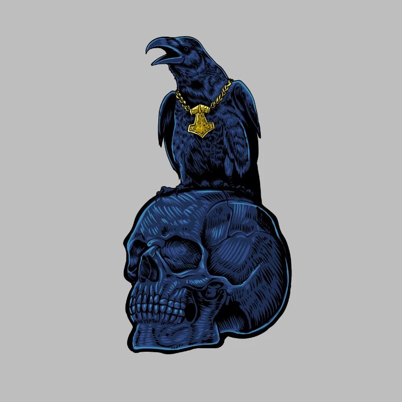 Gothic Rabe mit Mjölnir auf Schädel - Gothic