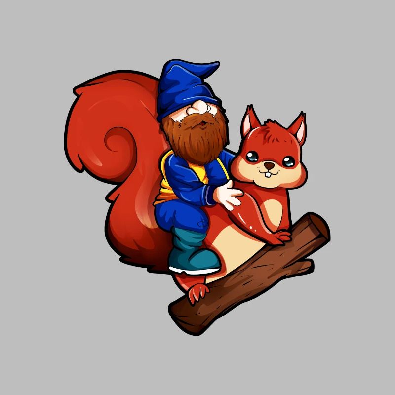 Gartenzwerg reitet Eichhörnchen