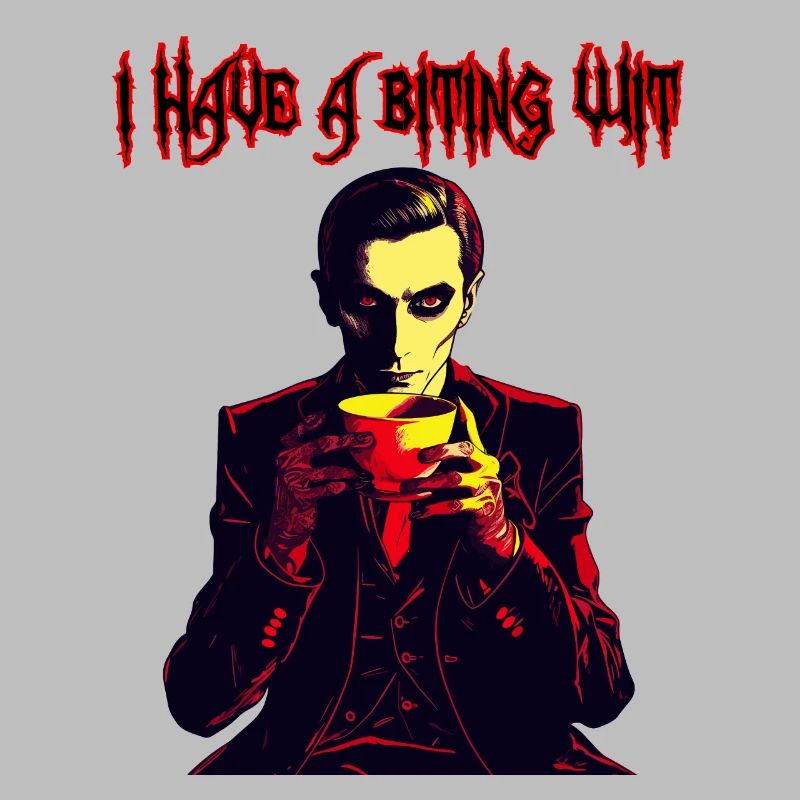 Biting wit Vampire drinnking coffee