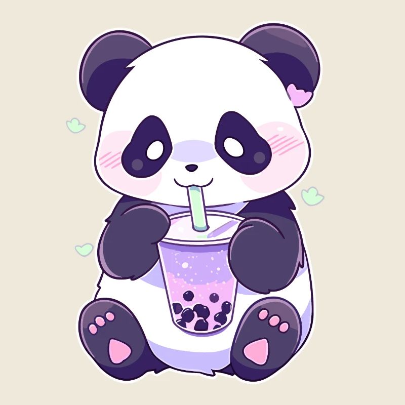 Kawaii Panda trinkt Boba Bubble Tea Chibi