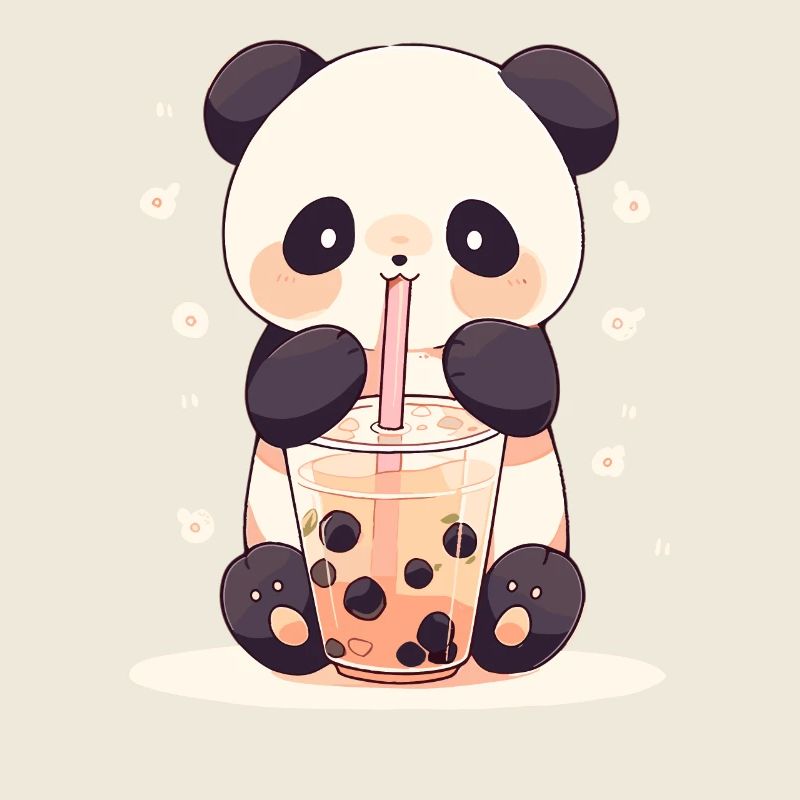 Kawaii Panda trinkt Boba Bubble Tea Chibi