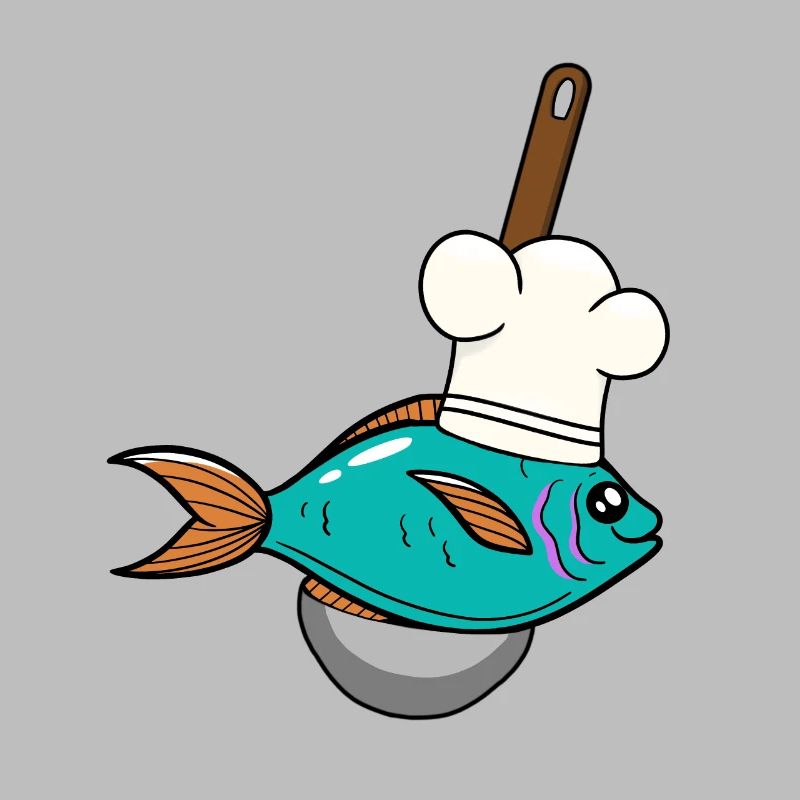 Fish Fish Chef Chef Hat Soup Ladle