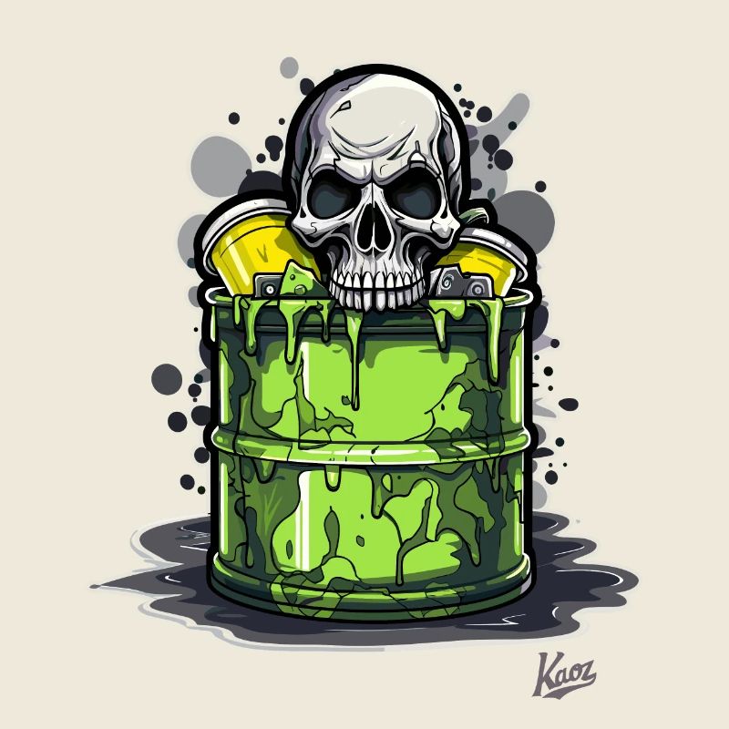 Toxic waste bin with skull
