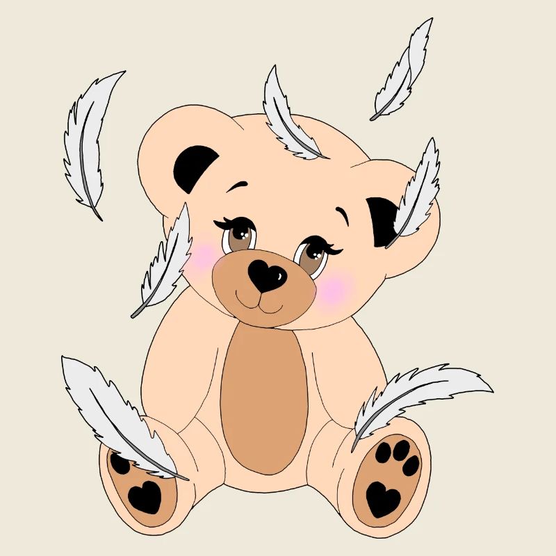 Teddy and falling feathers