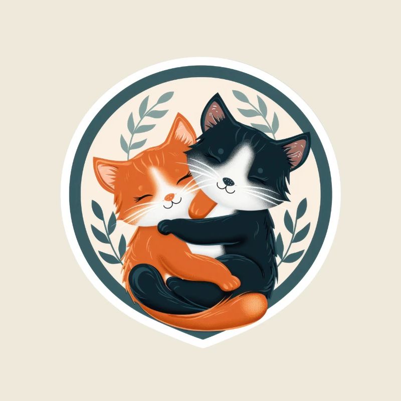 Two Cats Hugging in a Circular Frame
