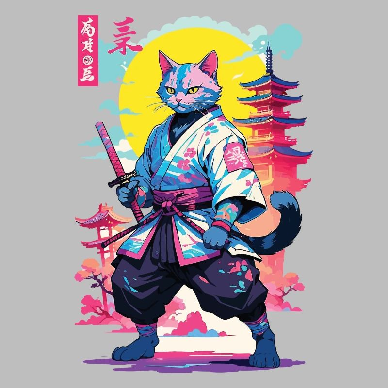 Conception esthétique Samurai Cat Vaporwave