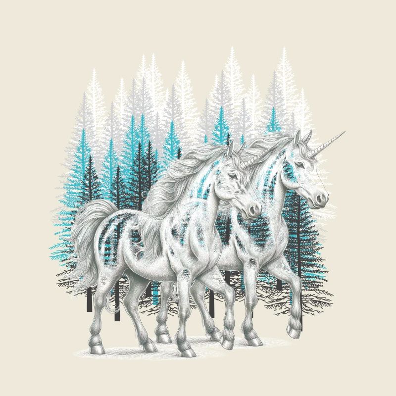 Wald Einhörner Einhorn mystisch Pferd Pferde