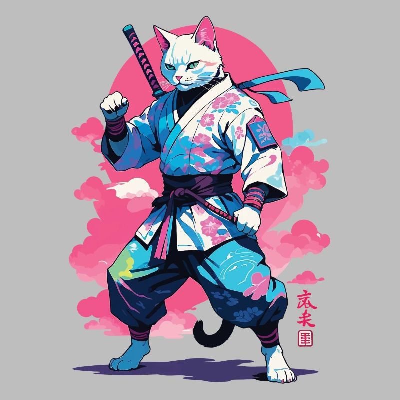 Conception esthétique Samurai Cat Vaporwave