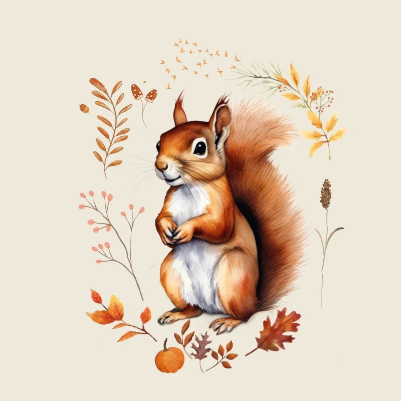 Herbstliches Eichhörnchen Design bunte Blätter