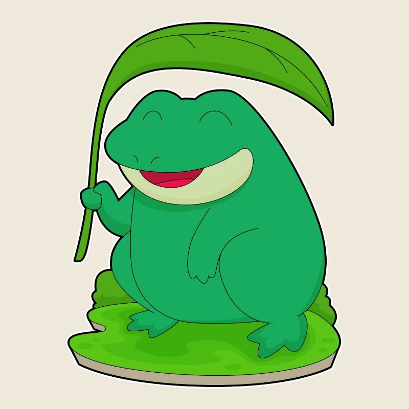 Frog with leaf as a parasol