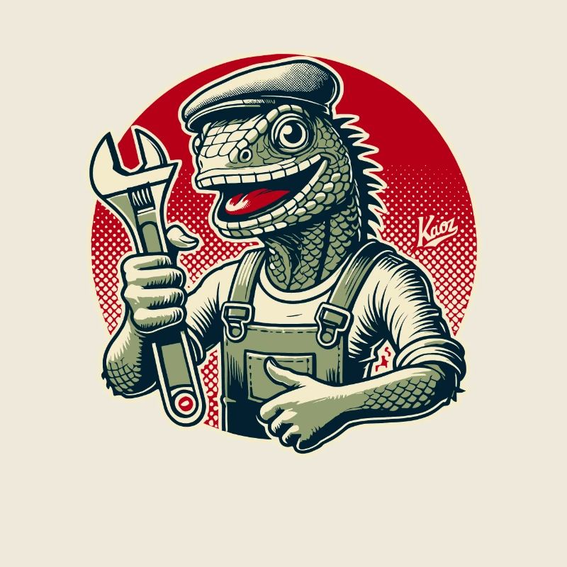 Handwerker-Eidechse mit Schraubenschlüssel