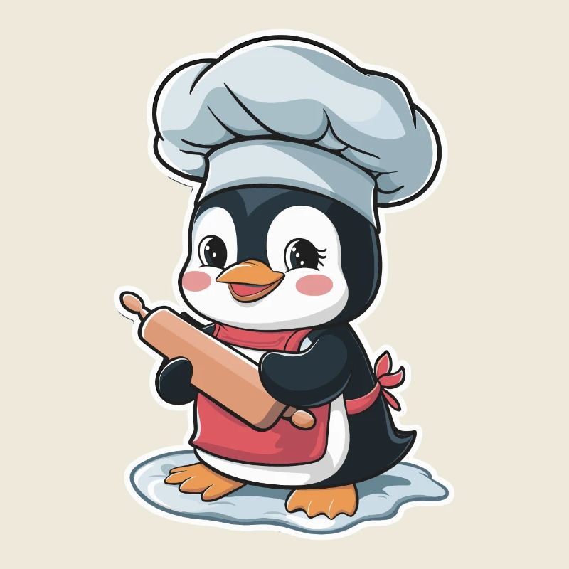 Cute penguin baker with rolling pin