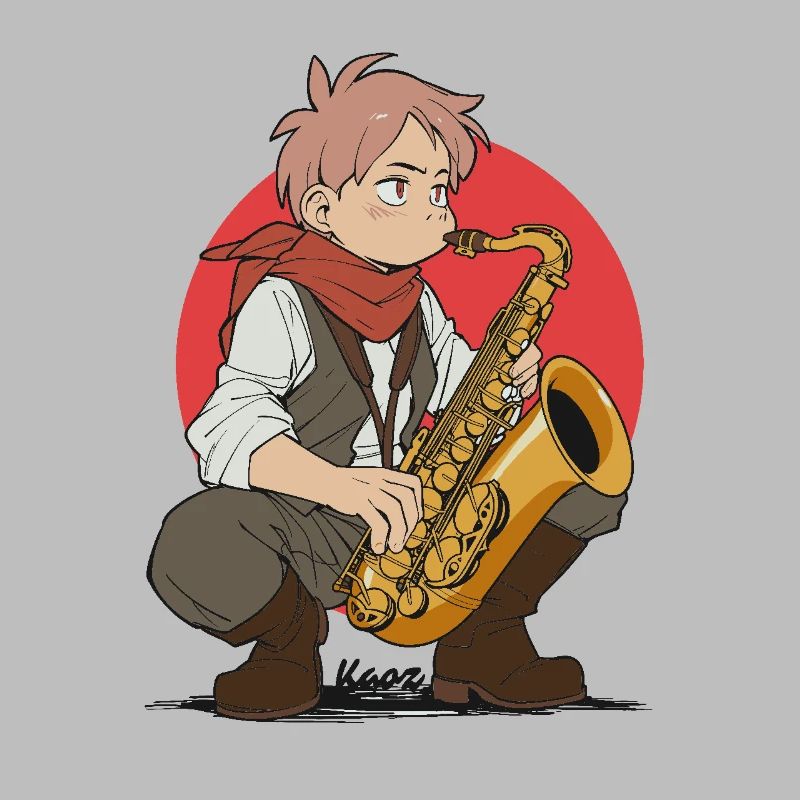 Junge spielt Saxophon