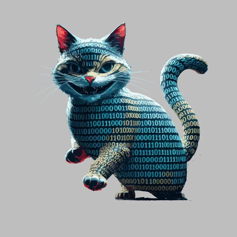 Tech-Katze mit Binärcode für Programmierer und