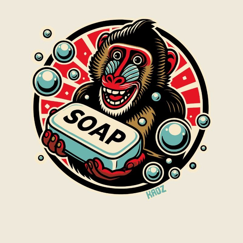 Mandrill Singe avec du savon