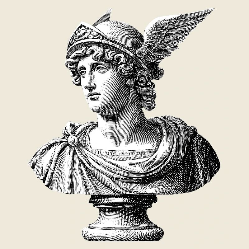 Antique Bust Hermes - Classic Engraving