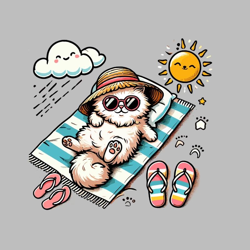 Plage Chat Relaxant Soleil
