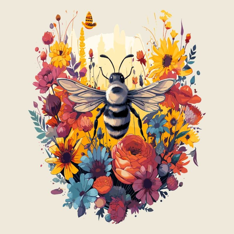 Abeille dans une couronne de fleurs
