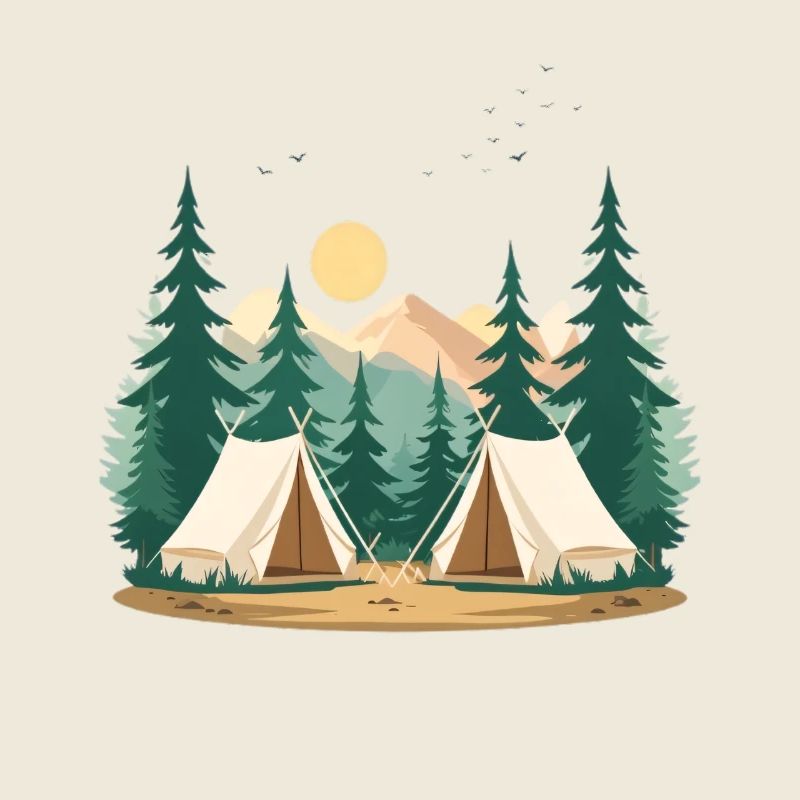 Night Forest Camping Illustration