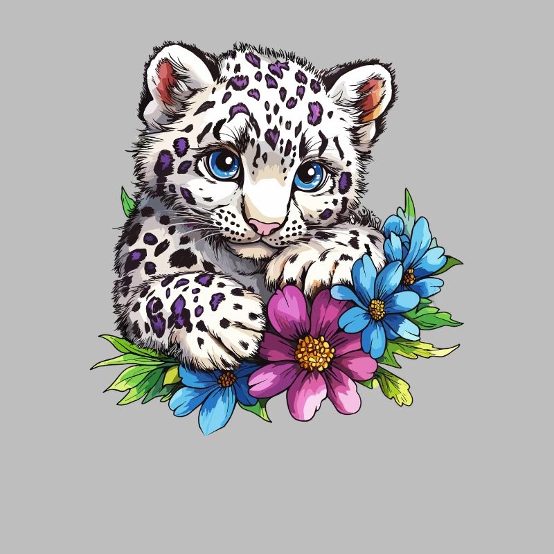 Leopard kitten with flowers
