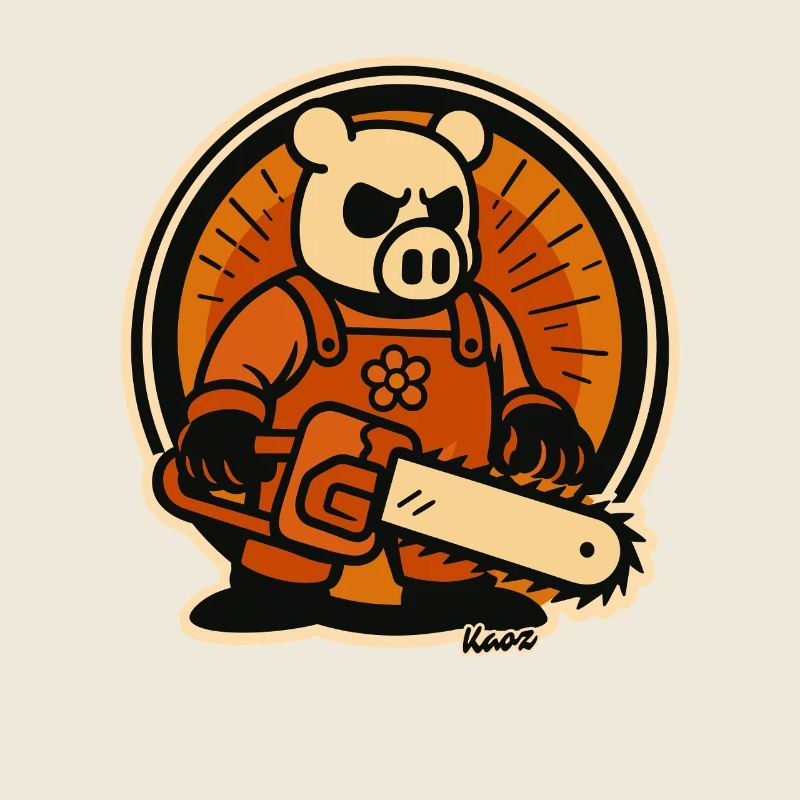 Bûcheron cochon avec tronçonneuse