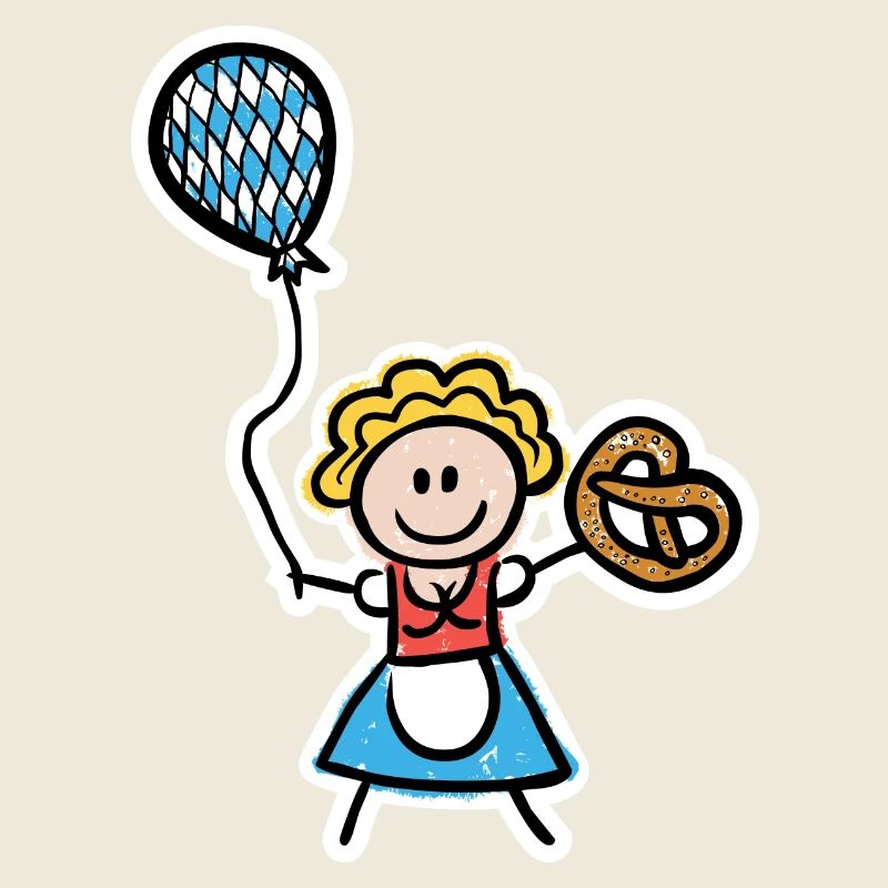Lustiges Madl im Dirndl mit Luftballon und Brezel