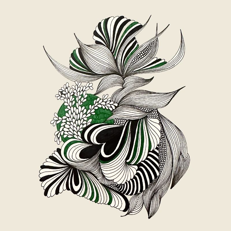 Green Lines Botanical Pattern