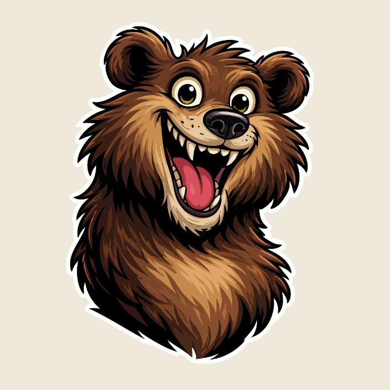 Tête d’ours joyeuse dans un style dessin animé.